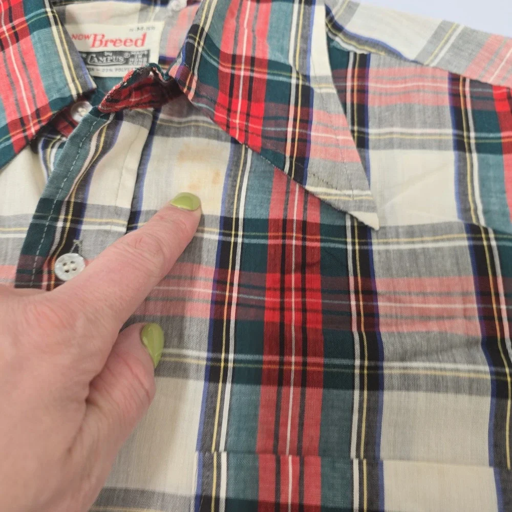 Vintage Now Breed‎ by Campus Mens Plaid Button Down Shirt Red Green 15-M-15.5